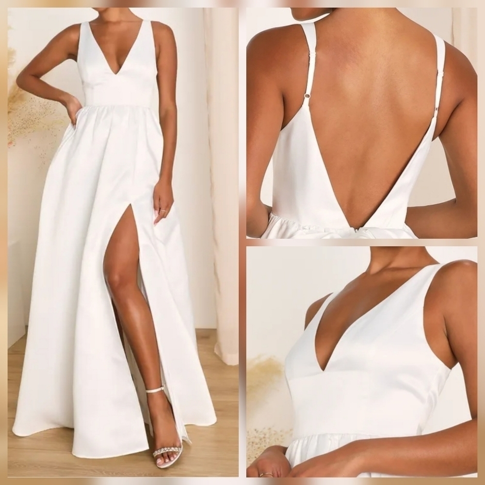 Lulus Blissfully Beloved Ivory Backless A-Line Maxi Dress **Bow Not Included**